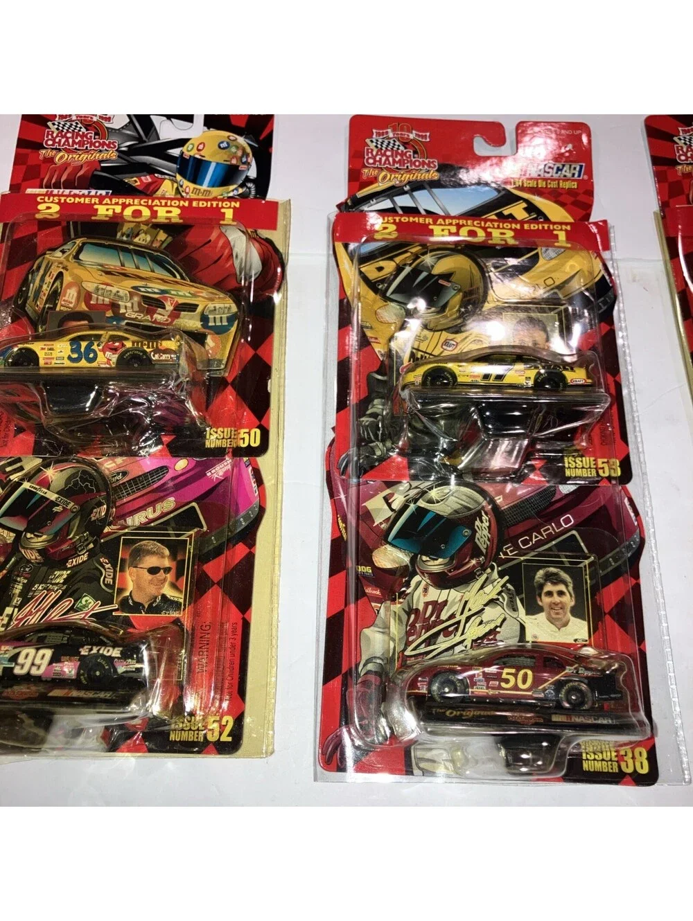 LOT OF 3 VINTAGE 1999 NASCAR Racing Champions 2 for 1 Packs 1/64 Die Cast NEW